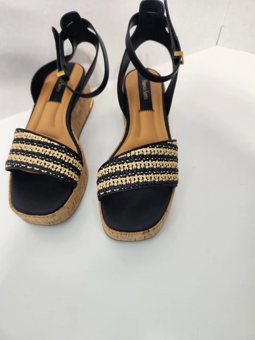 Franco Sarto Black & Natural Cork Wedge Espadrilles